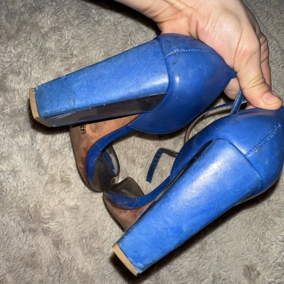 Schutz Ekhlass Vinyl Transparente Blue Leather Open Peep Toe Heel worn 7.5 - Picture 7 of 10